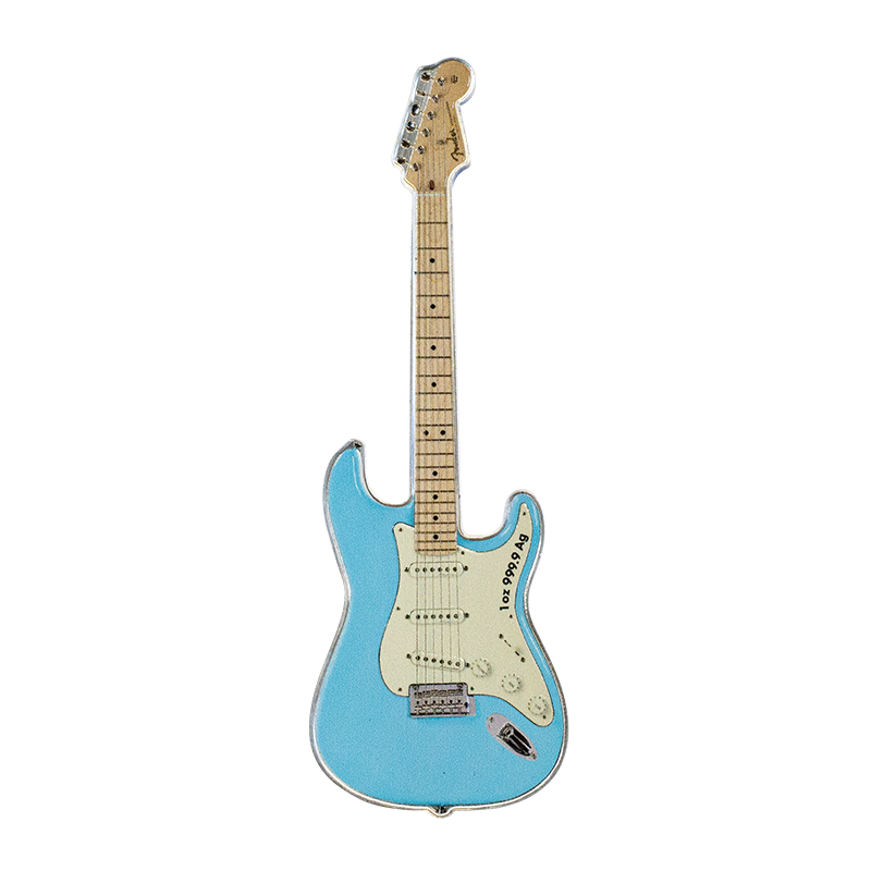 Image pour Pièce de 1 oz en forme de guitare StratocasterMD de FenderMD finition Daphne Blue à partir de Métaux précieux TD